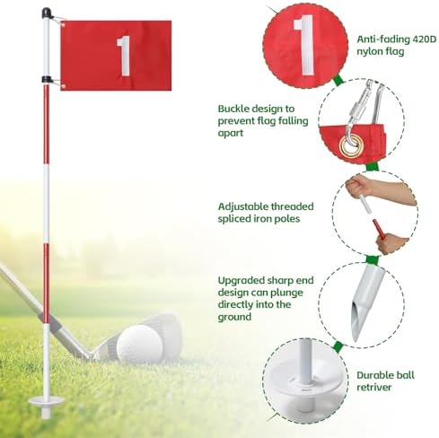 Golf Flagstick for Yard, 5-Section Putting Green Golf Pin Flag, 3 Pack - Image 3