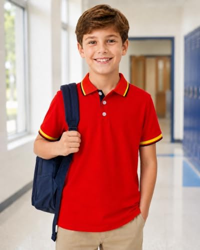 Boys Golf Polo Shirts Short Sleeve Color Contrast 5-14Y - Image 3