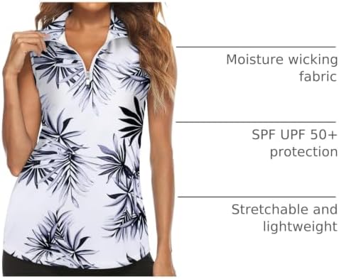 Tanst Sky Women's Sleeveless Golf Polo Shirts Quarter Zip Workout Tank Top - Image 4
