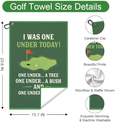 I was One Under Today Golf Pun Print Green Golf Towel - Image 2