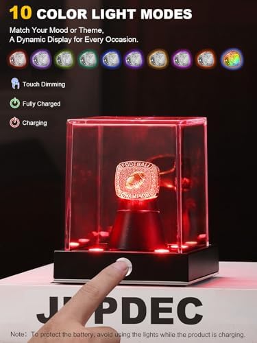 JupDec Cordless LED Championship Ring Display Case, Autograph Ring Showcase - Image 4