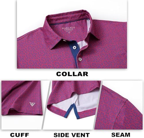 M MAELREG Mens Golf Shirt Short Sleeve Dry Fit Print Moisture Wicking - Image 5