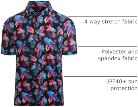 Alex Vando Mens Golf Shirt Moisture Wicking Print Performance Polo Shirt - Image 4