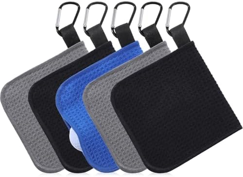 Batiyeer 5 Pack Small Golf Towel 5.5 x 5.5 Inch Microfiber Waffle Material by Batiyeer