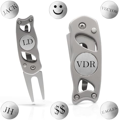 Personalized Switchblade Stainless Golf Divot Repair Tool & 2 Ball Markers by IndianaMetalCraft