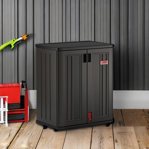 Suncast 30" Heavy-Duty Resin Outdoor Storage Cabinet, Dark Gray - Image 2