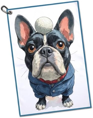 French Bulldog Golf Ball Balancing Print Golf Towel by GEYGIE