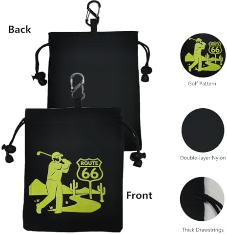 Golf Valuables Pouch with Drawstrings and Detachable Carabiner Golf Ball Bag - Image 2