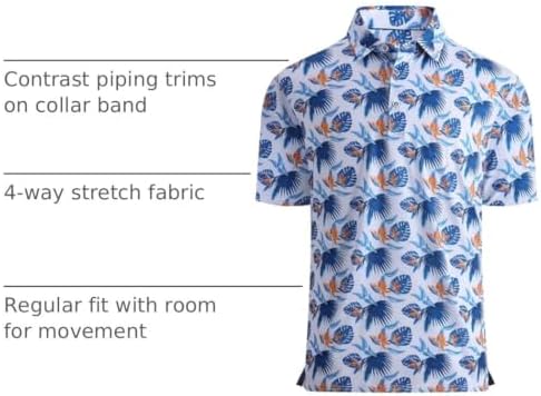 Alex Vando Mens Golf Shirt Moisture Wicking Print Performance Polo Shirt - Image 4