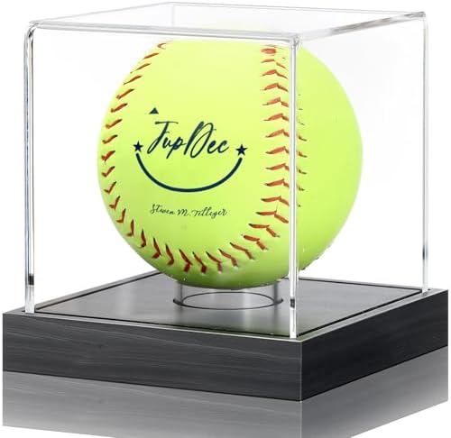 JupDec Softball Display Case Clear Acrylic Ball Holder, UV Protected Cube by JupDec