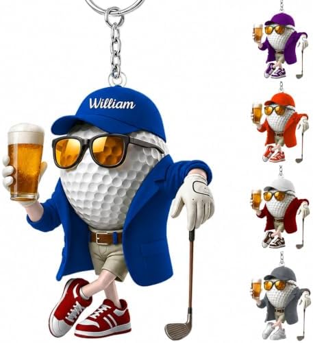 LASFOUR Personalized Golf Player Keychain, Golf Ball Gift by LASFOUR