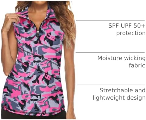 Tanst Sky Women's Sleeveless Golf Polo Shirts Quarter Zip Workout Tank Top - Image 4