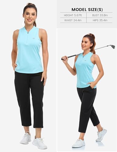 MoFiz Women's Golf Shirts Sleeveless Racerback Polo 1/4 Zip Collarless - Image 6