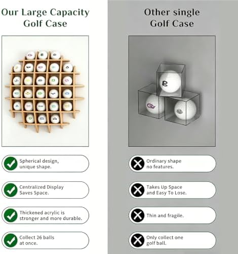 26 Ball Golf Ball Display Case Wall Mounted, 3D Spherical Wood - Image 4