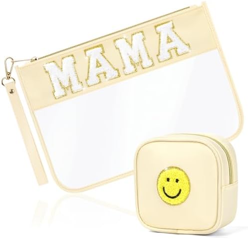 BuyCard 2 Pcs Preppy Patch Clear Mama Bag, Women Chenille Letter Makeup by BuyCard