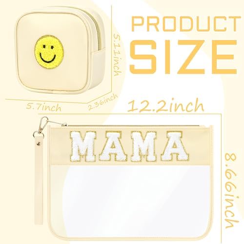 BuyCard 2 Pcs Preppy Patch Clear Mama Bag, Women Chenille Letter Makeup - Image 2