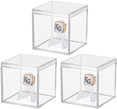 3 Pack Championship Ring Display Case Clear Acrylic Display Case Mini Football by Hooqict