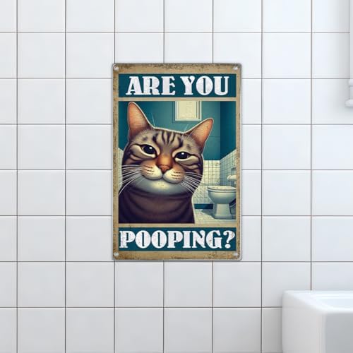 Funny Cat Bathroom Wall Art Sign Are You Pooping Quote Metal Poster Humorous - Image 6