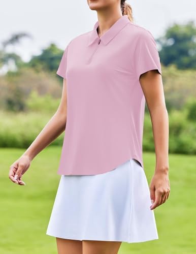 PINSPARK Womens Golf Shirt Short Sleeve Polo UPF 50+ 1/4 Zip Collar Shirt - Image 2