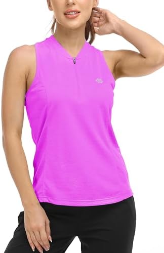 MoFiz Women's Golf Shirts Sleeveless Racerback Polo 1/4 Zip Collarless - Image 2