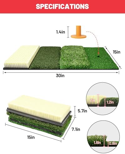 4-in-1 Golf Hitting Mat with Fairway, Sand & Tee Turf - Image 4