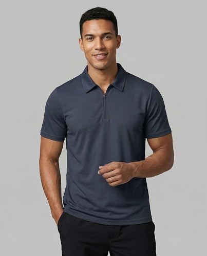 3 Pack Mens Dry Fit Polo Shirts Quarter Zip Short Sleeve Collared Tees Work - Image 2