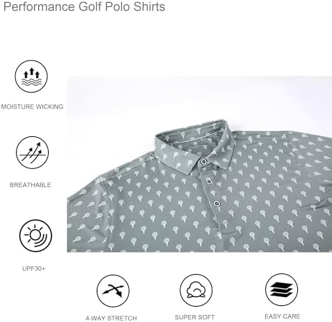 Alex Vando Mens Golf Shirt Moisture Wicking Print Performance Polo Shirt - Image 3