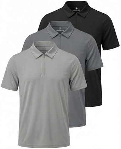3 Pack Mens Dry Fit Polo Shirts Quarter Zip Short Sleeve Collared Tees Work by RealEssentials
