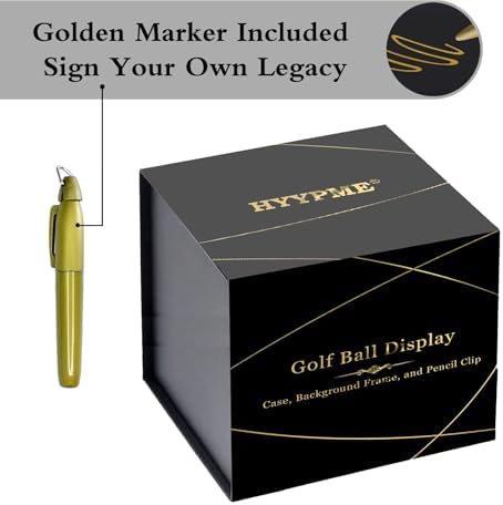 Golf Ball Display Case for Golfer w/ Golden Marker. Black Ball Throne - Image 2