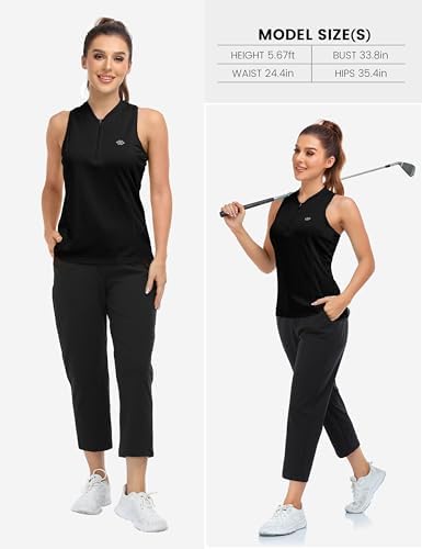 MoFiz Women's Golf Shirts Sleeveless Racerback Polo 1/4 Zip Collarless - Image 6