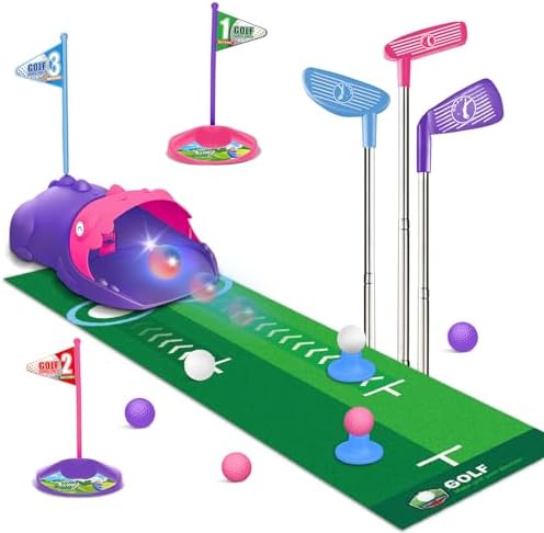 Clemas Kids Toy Golf Set with Dinosaur Automatic Golf Returner, Led Light Up by Clemas