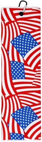 Flag and Eagle Microfiber Golf Towel Waffle Weave Towel by GOLTERS