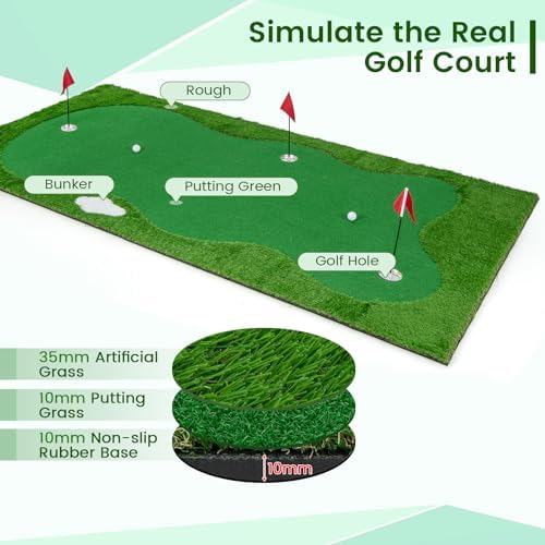 Goplus Golf Putting Green, 10x3.3FT/10x5FT Large Golf Practice Mat w/3 Holes - Image 3