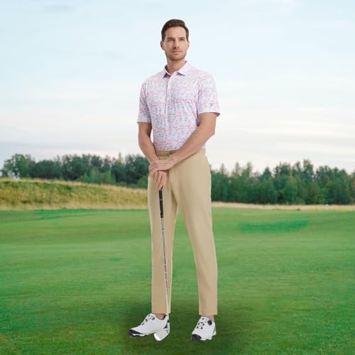 M MAELREG Mens Golf Shirt Short Sleeve Dry Fit Print Moisture Wicking - Image 2