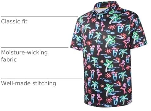Mens Golf Shirt Short Sleeve Dry Fit Print Moisture Wicking Performance - Image 4