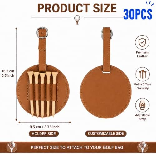 30 Pack Leather Golf Tee Holders, Blank Golf Bag Tags - Image 2