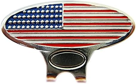 USA Flag in Skull Shaped Golf Ball Marker and USA Round Hat Clip - Image 3