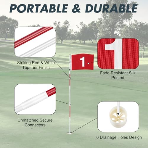 DuraRange 6 ft Golf Flagstick Sets, 5-Section Fiberglass Design - Image 2