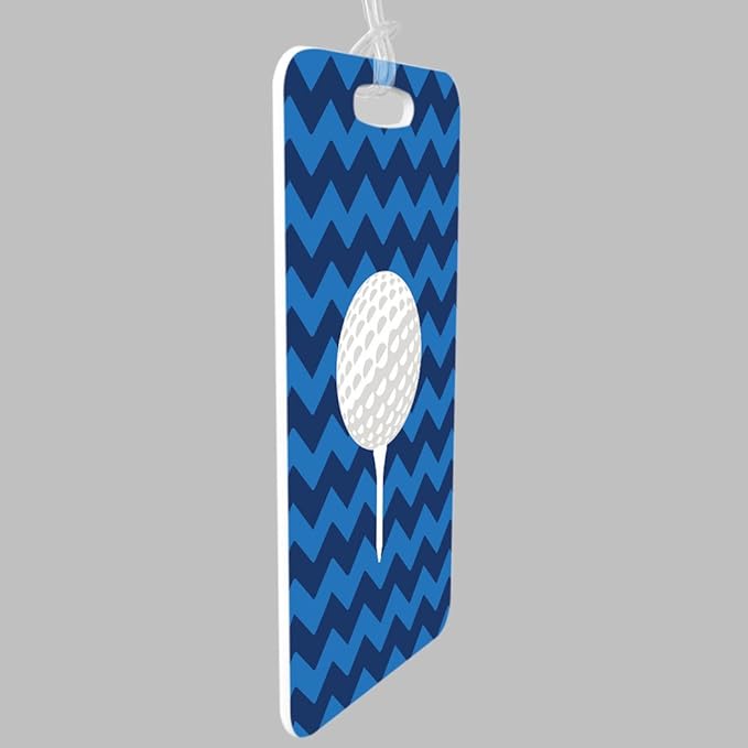 ChalkTalkSPORTS Golf Luggage & Bag Tag | Golf Ball and Tee | Custom Info on Back | Medium | Blue