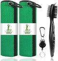 2 Pack Golf Towels with Club Brush, Microfiber Waffle Cleaning Set by ATTRACTIVE