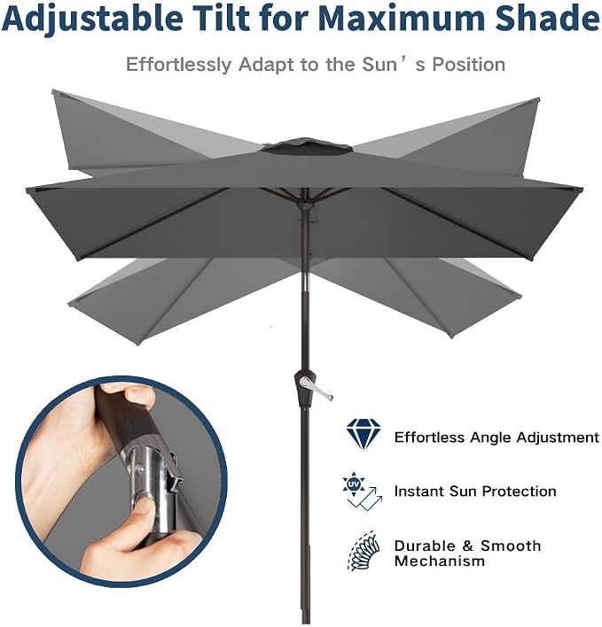 6.5' x 10' Rectangular Patio Umbrella Large Outdoor Market Umbrella w/UV - Image 3