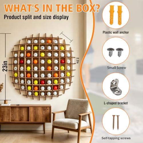 Golf Ball Display Case, Golf Ball Wall Display Rack up to 78 Balls - Image 2