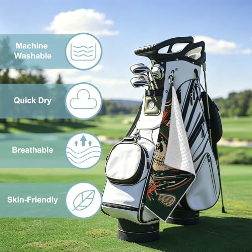 Red Skull Golf Towel with Bag Clip, Gift - Image 3
