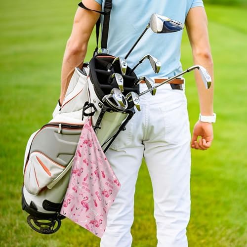 Funny Golf Towel, Cute Pink Flamingo Hole in One Pattern Golf Towel - Image 7
