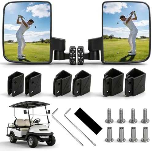 Golf Cart Folding Mirrors, No Drilling Side Rear View Mirrors by Omgro