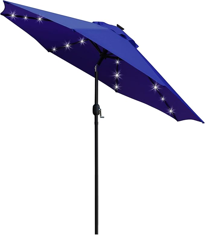 Sunnyglade 9' Solar LED Patio Umbrella, 8 Ribs, Tilt & Crank | 9Ft Patio by Sunnyglade