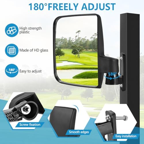 OBTANIM No Drilling Folding Adjustable Golf Cart Side Rear View Mirrors - Image 3