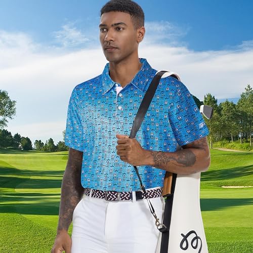Mens Golf Shirt Short Sleeve Dry Fit Print Moisture Wicking Performance - Image 2