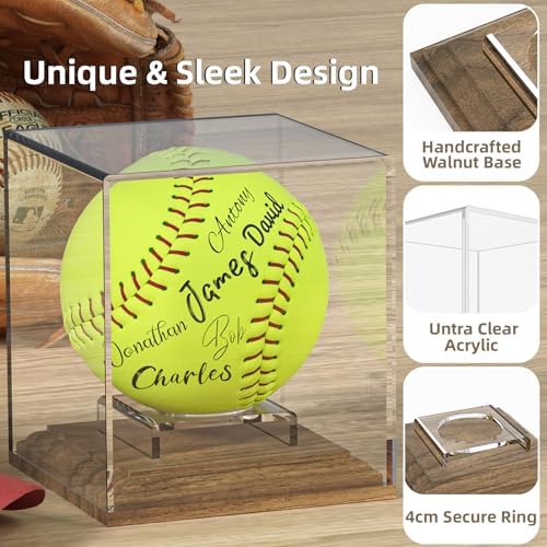Softball Display Case Walnut Wood Base Acrylic Softball Case Display Softball - Image 2