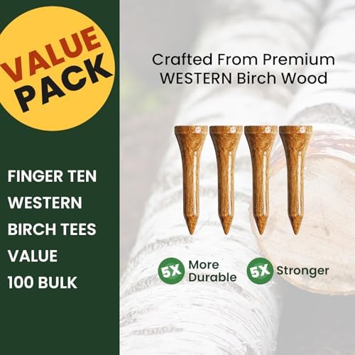 FINGER TEN Wooden Golf Tees Western Birch 100 Pack - Image 2